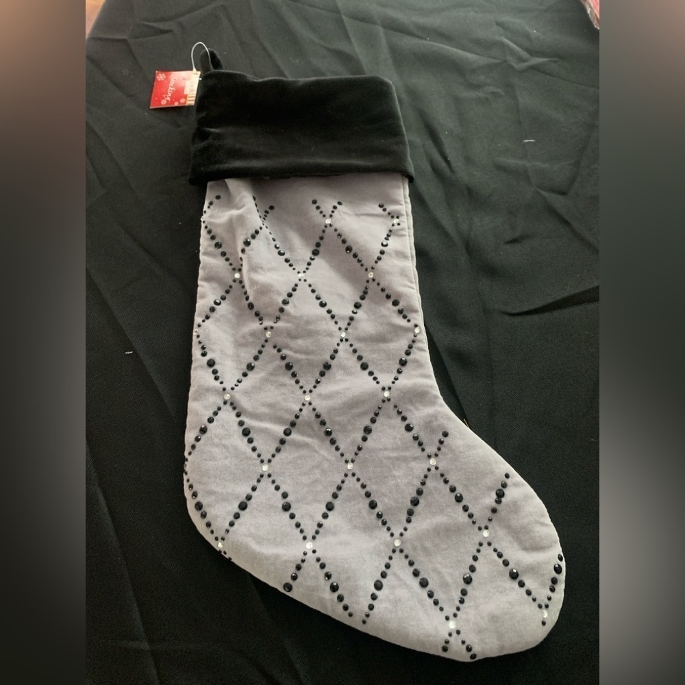 NWT Black and Gray Christmas Stocking, 19in Long